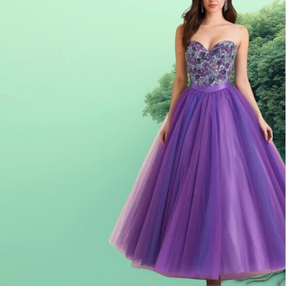 Tony Bowls La Gala Two-Piece Formal Set | Tulle Skirt | Purple | Size 4 - Picture 1 of 9